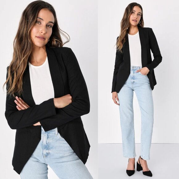 Lulu's Black Lightweight Blazer Jacket - Picture 1 of 15